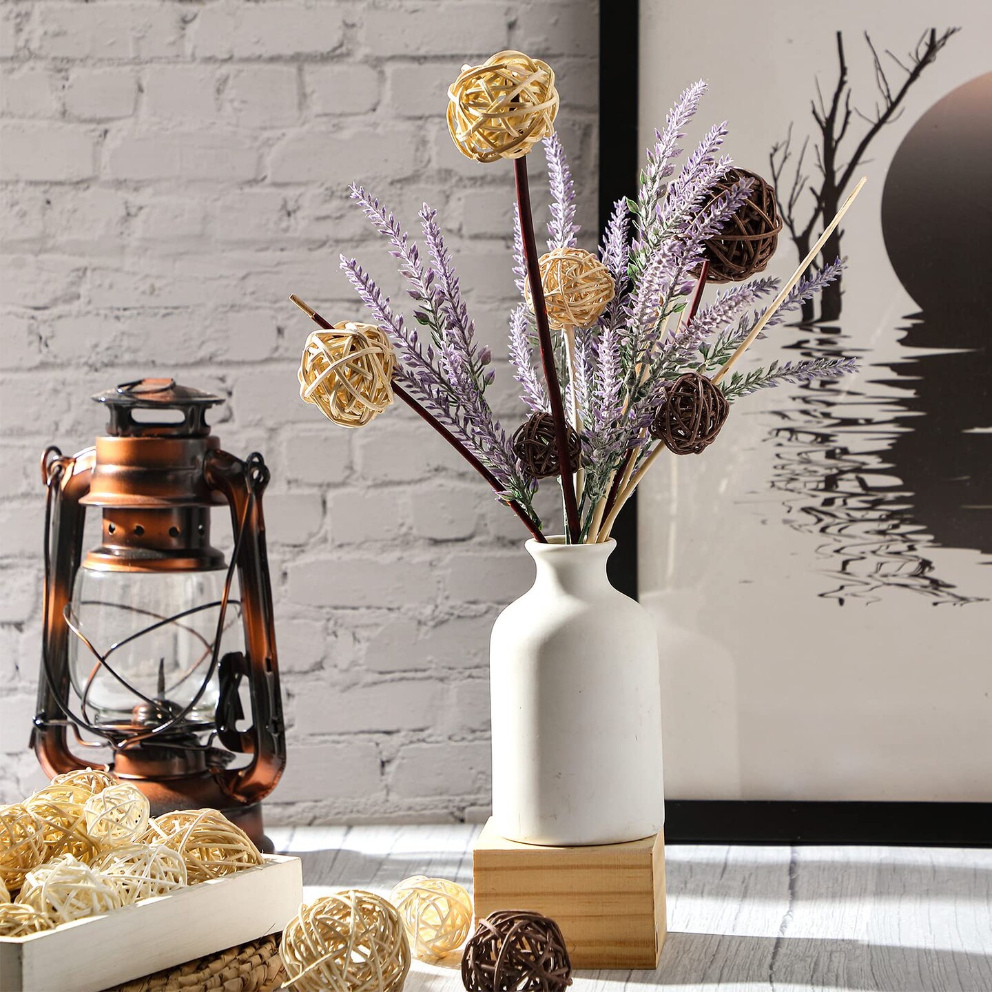 36 Pcs Wicker Rattan Balls Decorative Balls for Vase Centerpiece Bowls Orbs Filler for Home Decor,4 Sizes(White, Wood Color, Light Tan, Coffee)