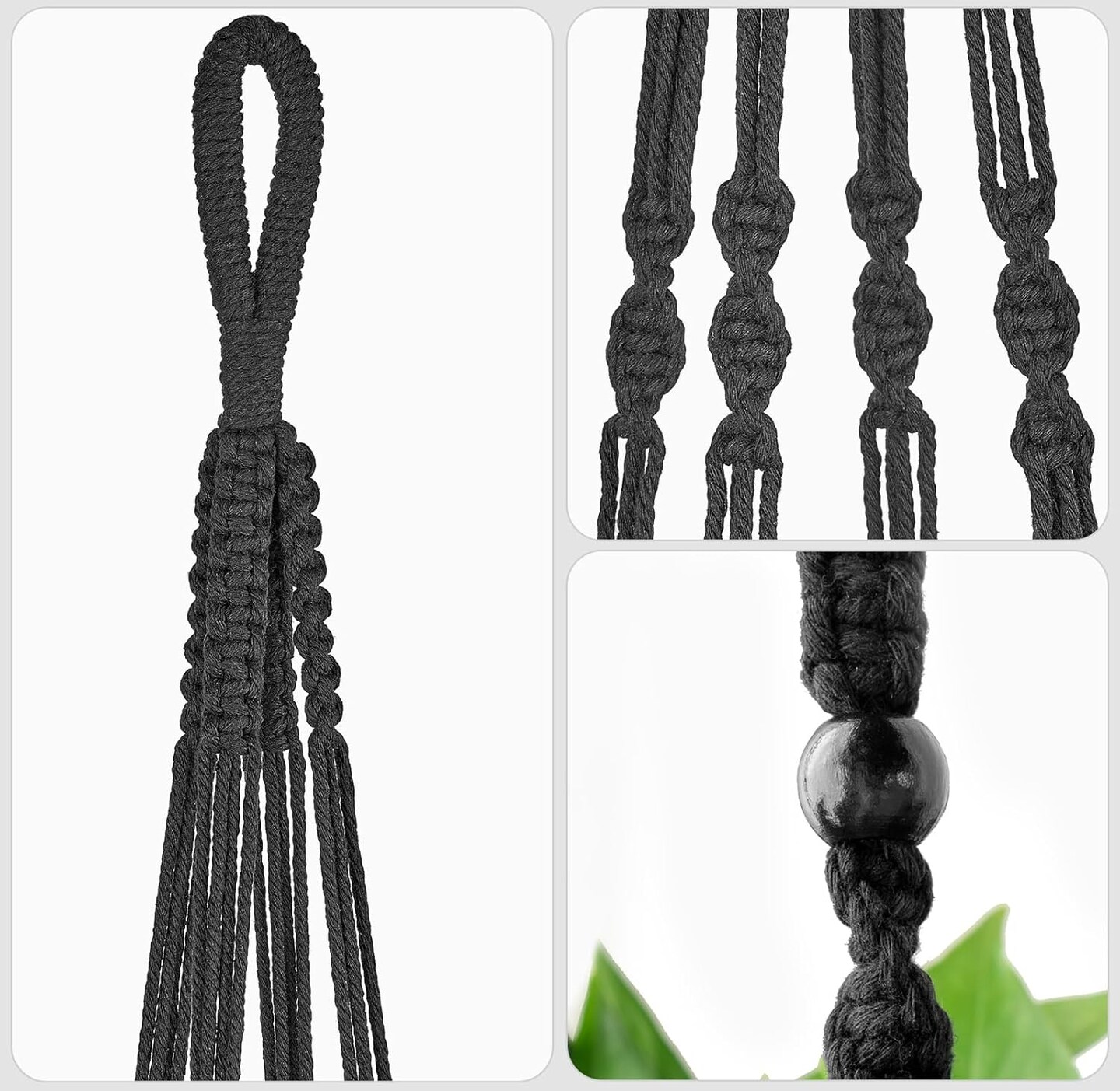 43 Inch Macrame Plant Hanger Large for up to 12 Inch Pot Extra Long Hanging Plant Holder (Black)