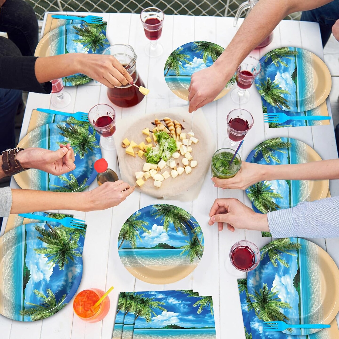 96Pcs Beach Party Plates and Napkins for Summer Tropical Birthday Party Supplies