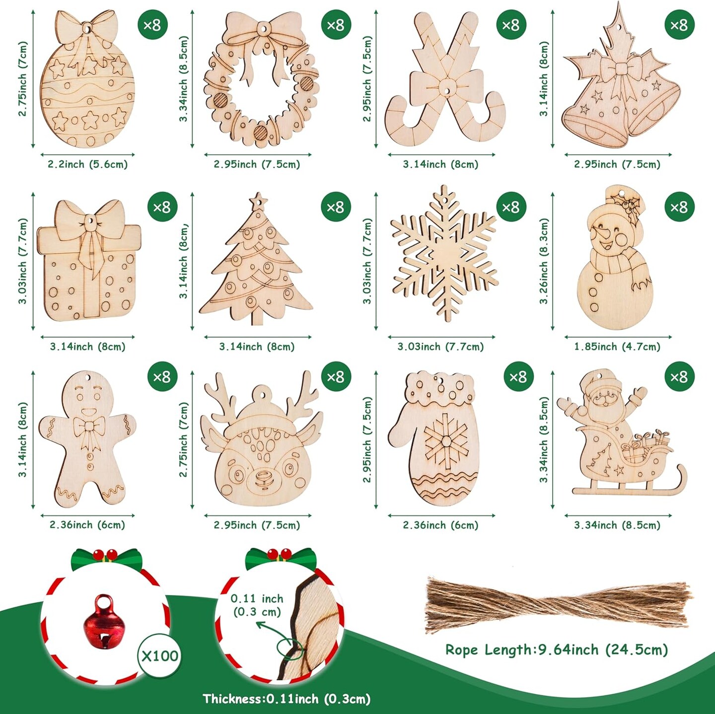 96 Pcs Wooden Christmas Ornaments Unfinished Wood Slices