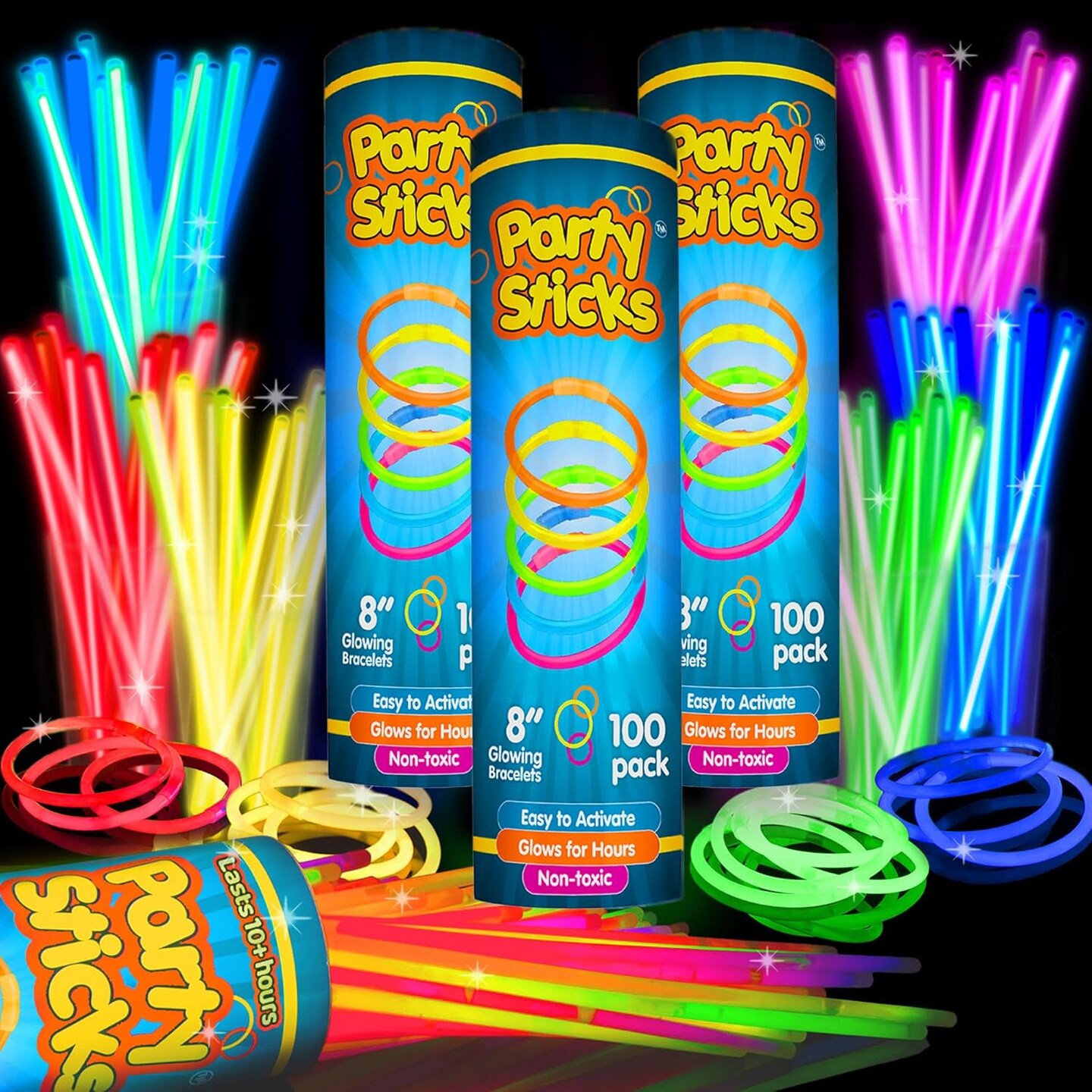 300 Ultra Bright Glow Sticks Jewelry Bulk Party Favors and Connectors - 8" Glow in The Dark Party Supplies, Neon Party Glow Necklaces and Glow Bracelets for Kids and Adults