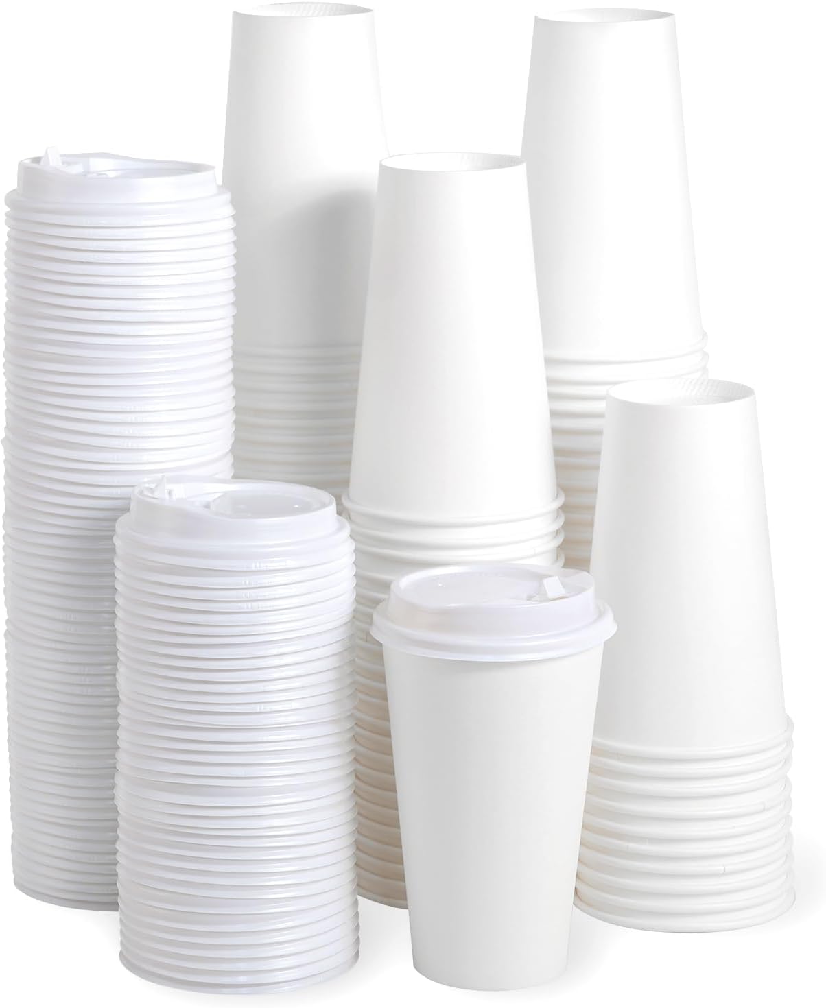 100 Pack 16 oz Paper Coffee Cups, Disposable Paper Cup with Lids, Hot/Cold Beverage Drinking Cup for Water