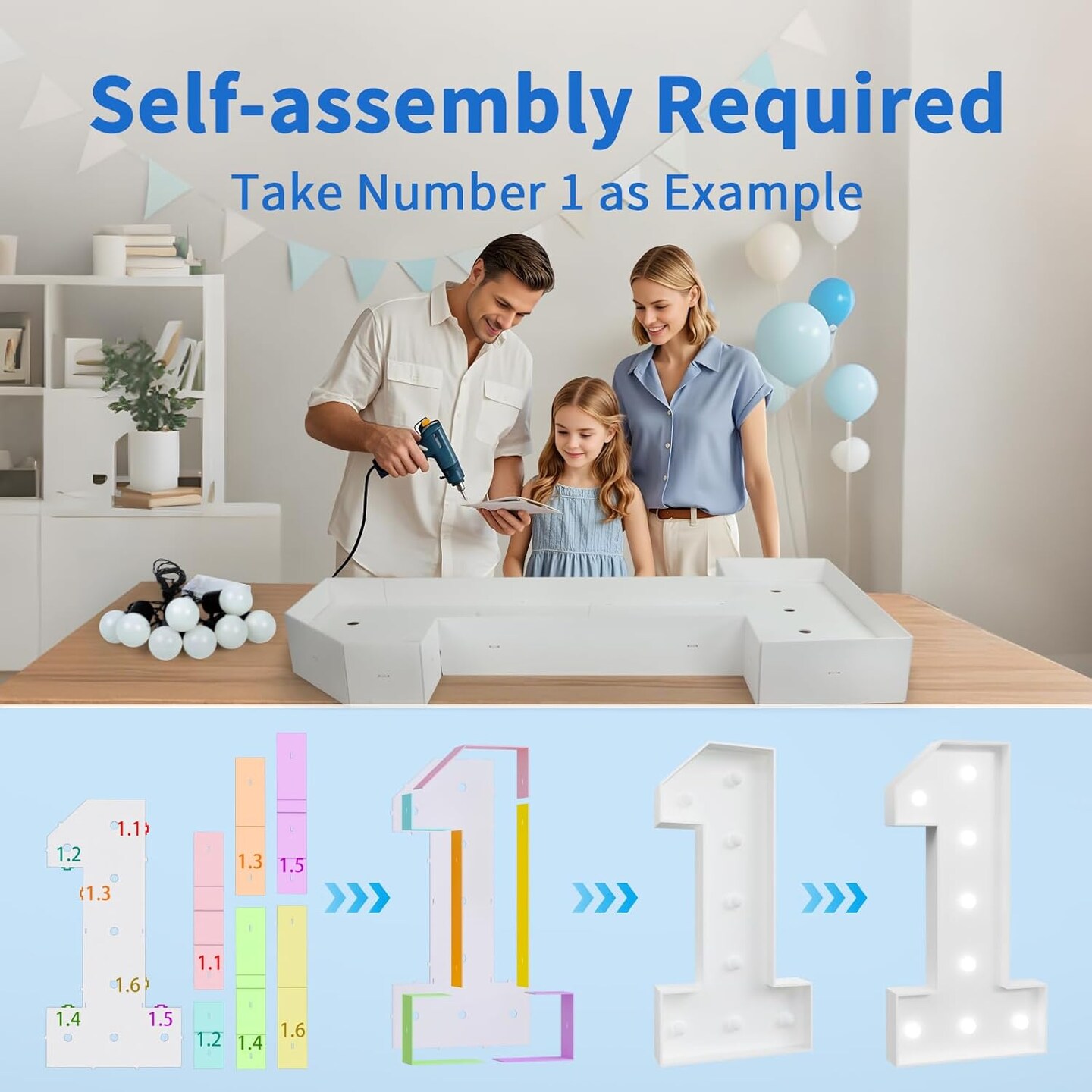 Marquee Numbers Large 50th-Birthday Decorations: 4ft Light Up Number Party Decor 50 Year Old Women and Men Birthday Decoration Backdrop Anniversary Cardboard Big Mosaic Balloon Frame Number 50