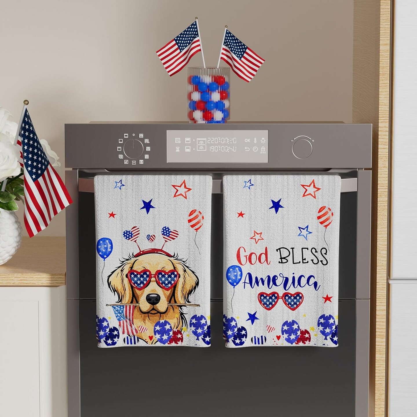 America Stars Patriotic 4th of July Memorial Day Independence Day Kitchen Towels Dish Towels 18x26 Inch Set of 2 Home Decorations Hand Towels Drying Dishcloth