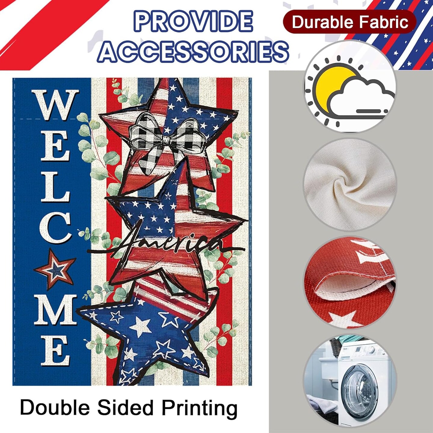 Patriotic 4th of July Garden Flag 12.5 x 18 In Double Sided B