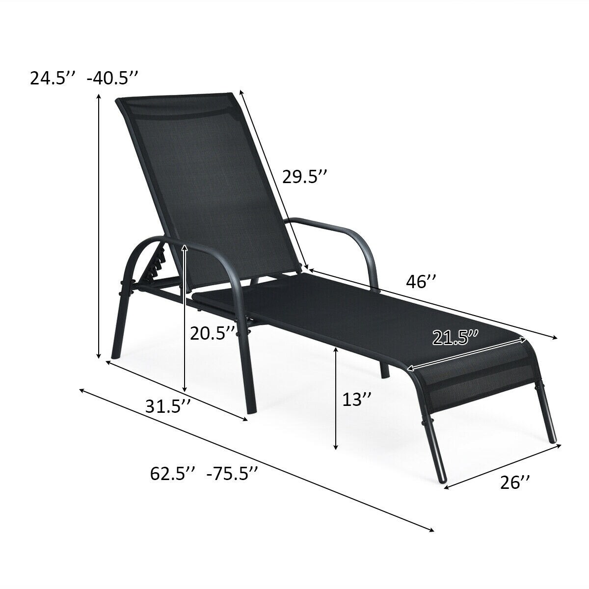 2-Piece Chaise Lounge Set with Curved Armrests for Patio and Backyard