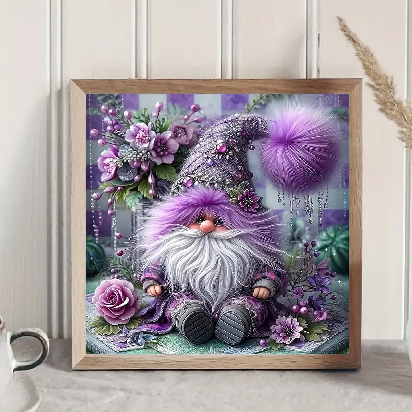 Purple Gnome Flower Diamond Art Kits for Adults, 5D Diamond Painting Kits for Adults Beginners, DIY Full Round Drill Diamond Dot Painting Gem Art Kits for Adult, Home Wall Decor