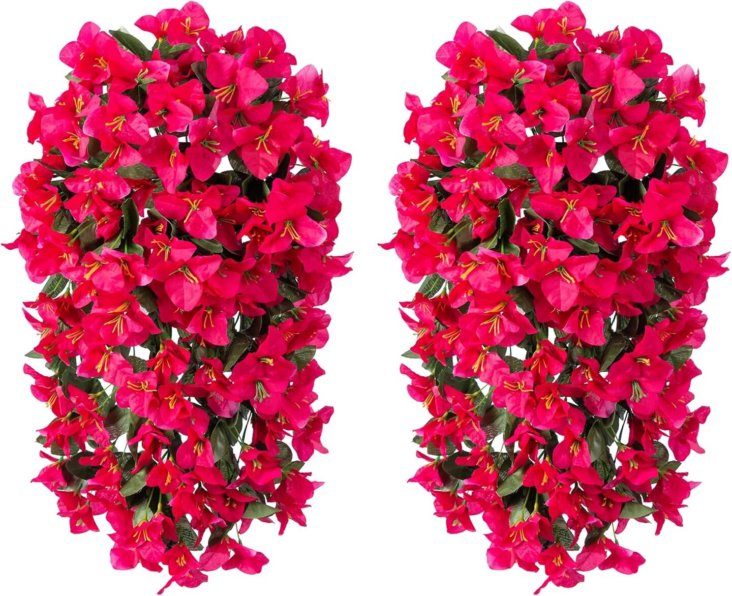 Artificial Faux Bougainvillea Flowers Plants for Outdoor Outside Summer Decoration, 2 PCS Fake Silk Long Trailing Vines UV Resistant Realistic