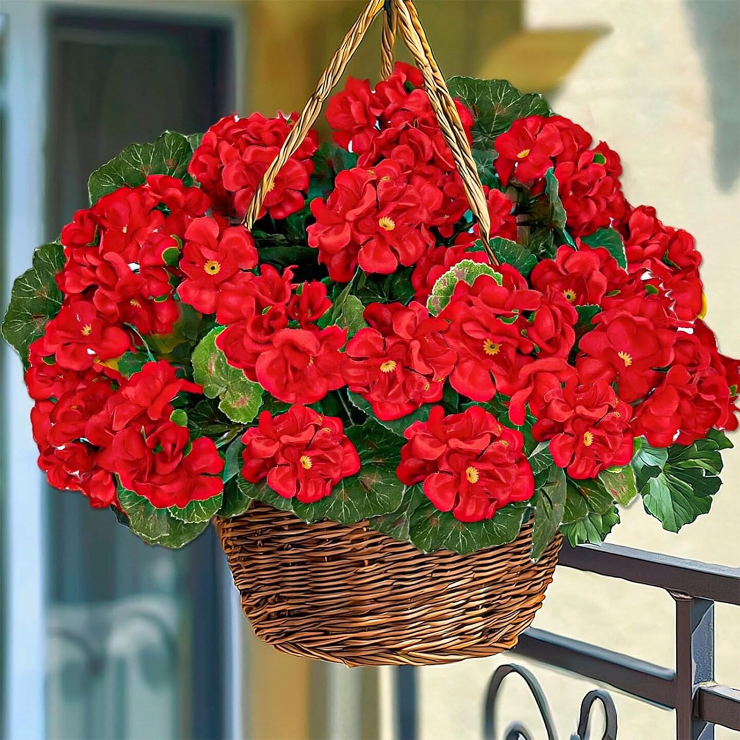 Artificial Geraniums Flowers for Outdoors Summer Decor, 4 Bundles UV Resistant Fake Geraniums Flowers Silk Faux Plants for Home Planter Gardens