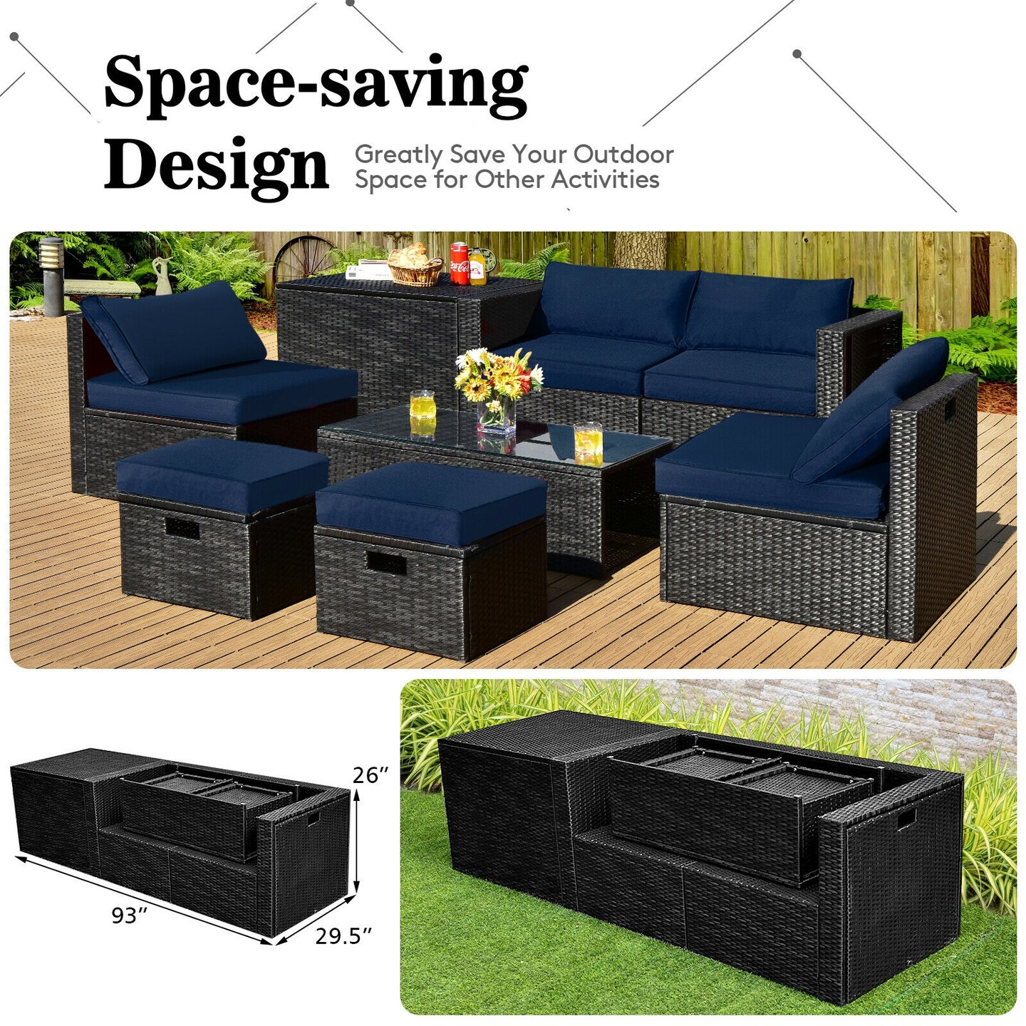 Outdoor Sectional Furniture Set 8 Piece with PE Rattan and Steel Frame