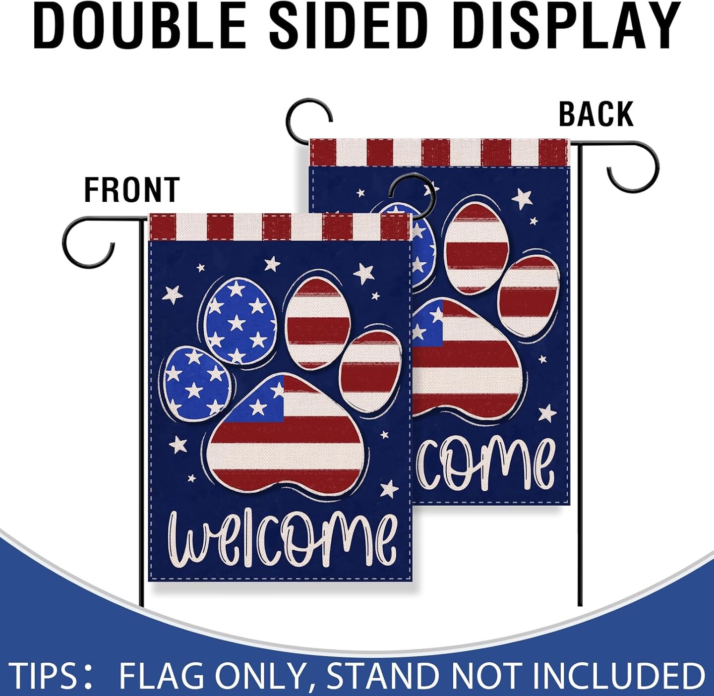 Welcome 4th of July Dog Cat Paw Print Patriotic Small Decorative Garden Flag, America USA Stars Stripes Dark Blue Yard Lawn Outside Decor, American Outdoor Home Decoration Double Sided 12 x 18