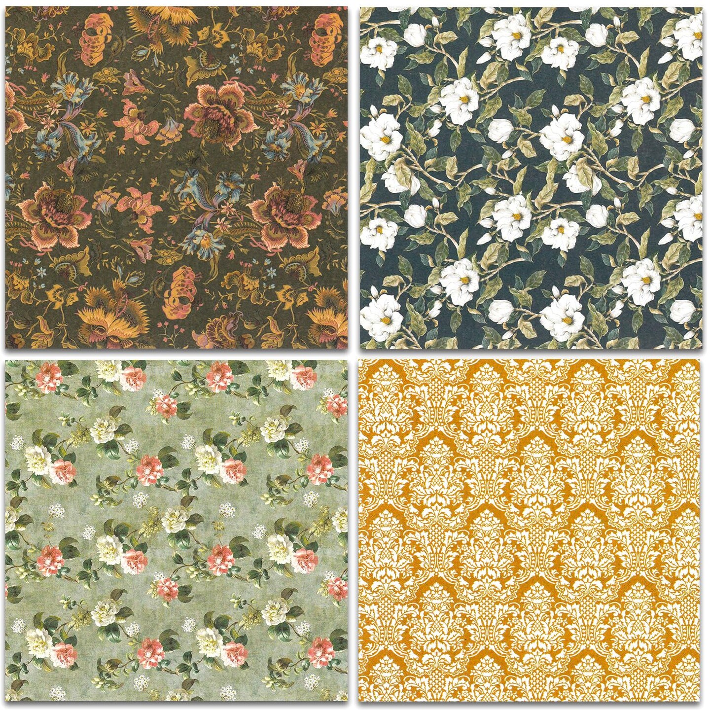 Scrapbook Paper Pack 6x6, 24 Sheets Vintage Scrapbooking Paper Floral Paper One Single-Side Decopodge Paper Supplies For Layout Junk Journal Card-Making Decorative Background Ephemera