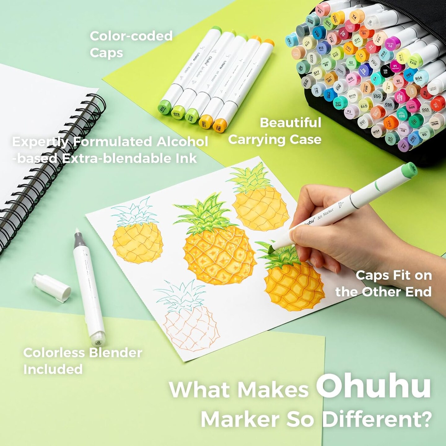 Ohuhu 120-Color Alcohol Markers - Brush &#x26; Chisel Dual Tips - Honolulu Series