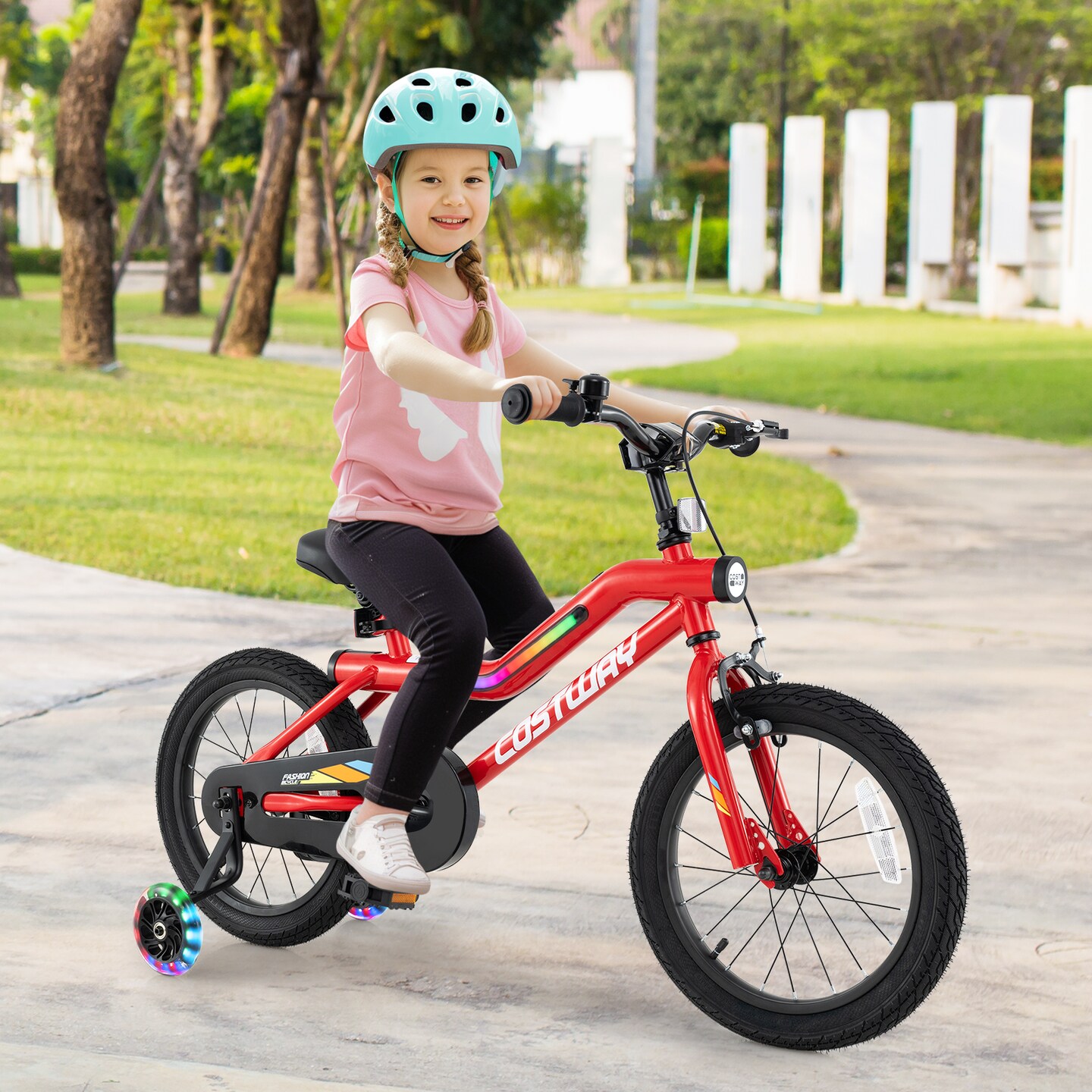 16-Inch Kids Bike with Adjustable Seat, LED Lights, and Safety Features for Ages 4-8