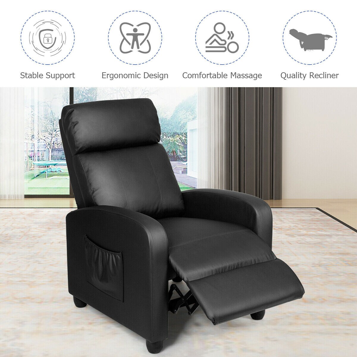 Recliner Massage Chair Single Seat with Remote and Side Pocket