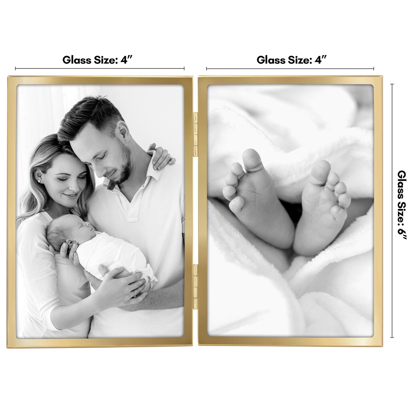 Americanflat Hinged Picture Frame with Shatter-Resistant Glass - Modern Metal Picture Frame Displays Two Photos - Elegant Photo Frames for Tabletop Display