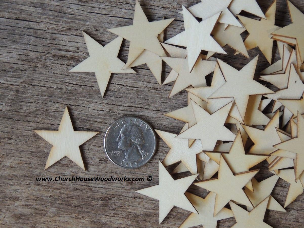 50 Small Wooden Stars – 1.25 Inch (1-1/4") Unfinished Wood Cutouts for Crafts, DIY Projects & Decorations