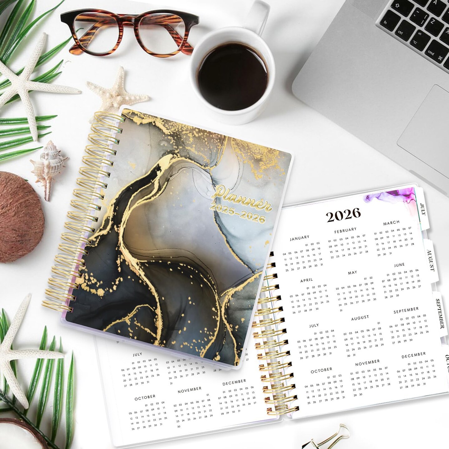 Planner 2025-2026, Large 18 Months Academic Daily Weekly Monthly Planner Yearly Agenda July. 2025&#x2013;Dec. 2026, 7.9&#x22; x 9.8&#x22;, Page Tabs, Separator Page, Pocket Folder, Bookmark, Stickers, Sticky Note Set