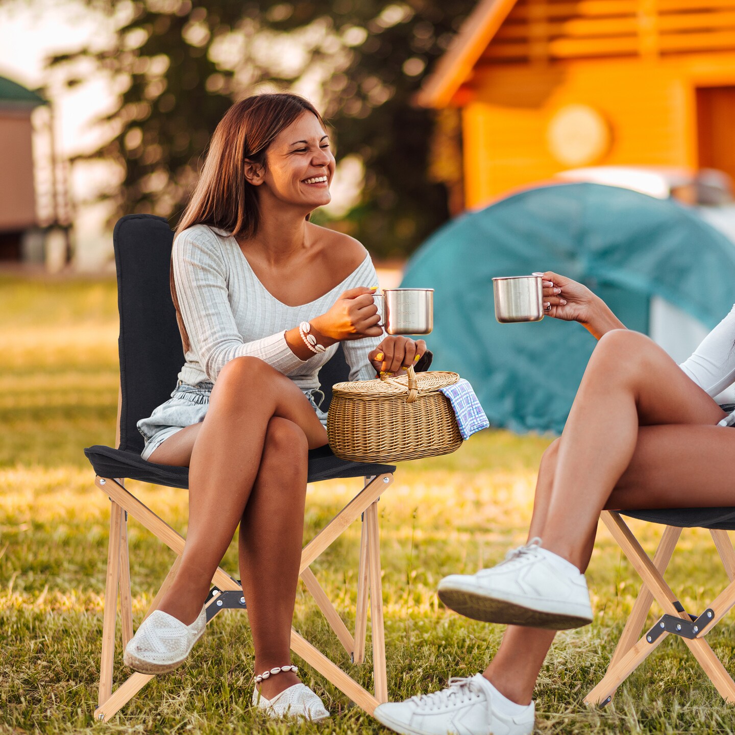 Black Foldable Butterfly Chair with Bamboo Frame & Canvas Seat