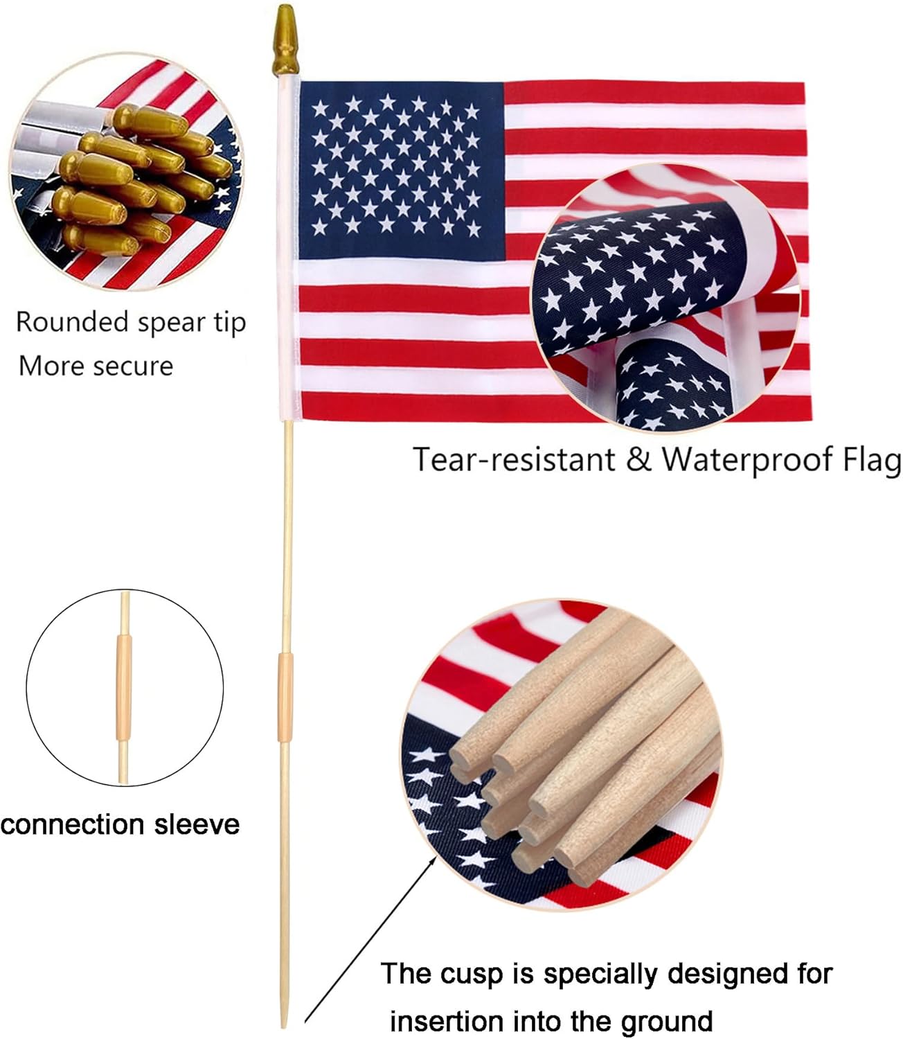 12 Pcs 8x12 Inch American Flags For Outside/ US Stick Flags with Kid-Safe Spear Top, Handheld Flag or Ground-insertable, Perfect for Memorial Day Decorations,Independence Day ,4th of July Outdoor Decor Yard Patio Flags