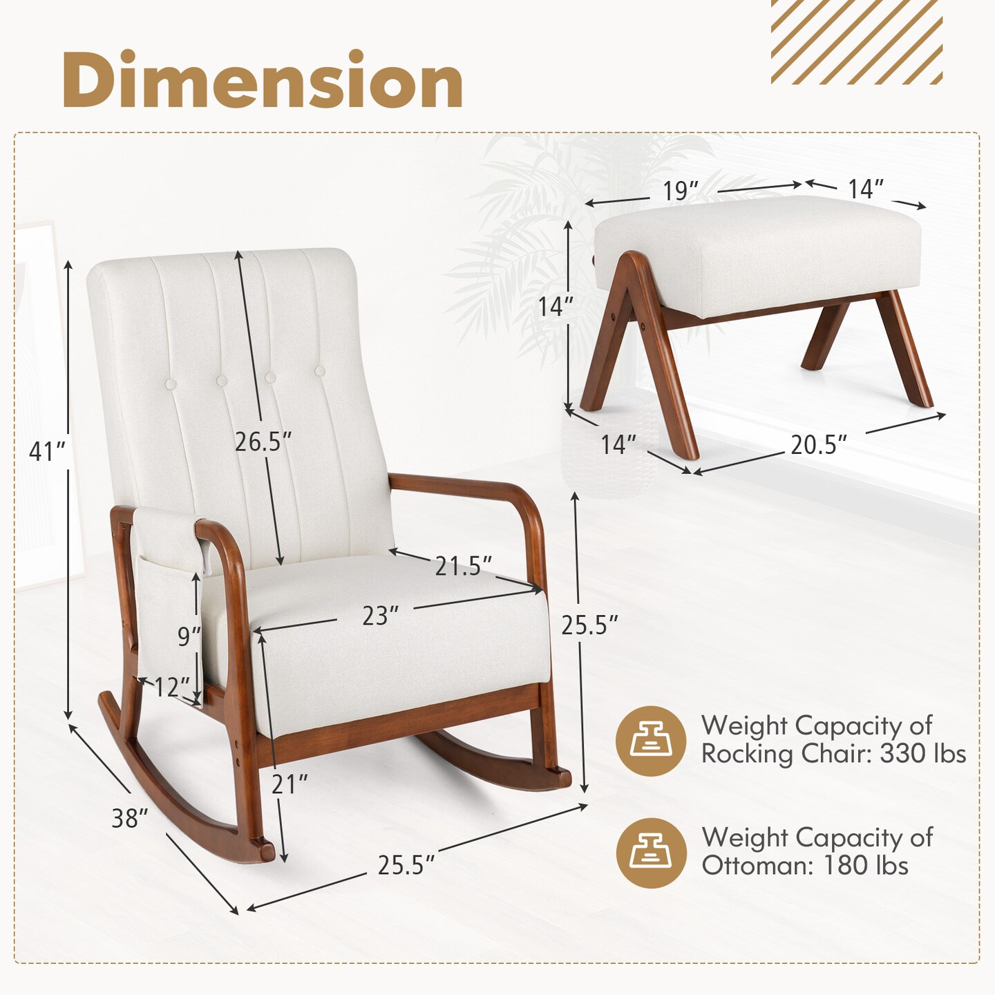 Modern Rocking Chair with Footrest and Soft Seat Cushion