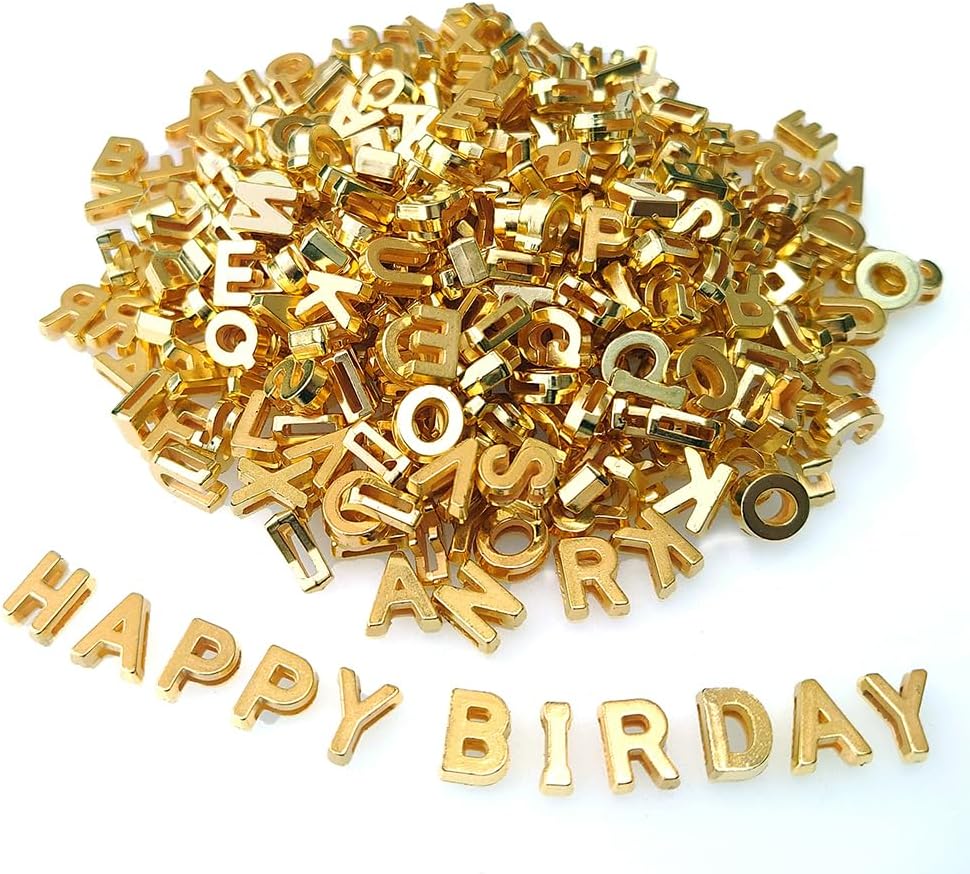 300+ PCS Large Alphabet Beads (9&#xD7;12mm) &#x2013; A&#x2013;Z Golden Plastic Beads for Bracelets, Necklaces &#x26; DIY Crafts