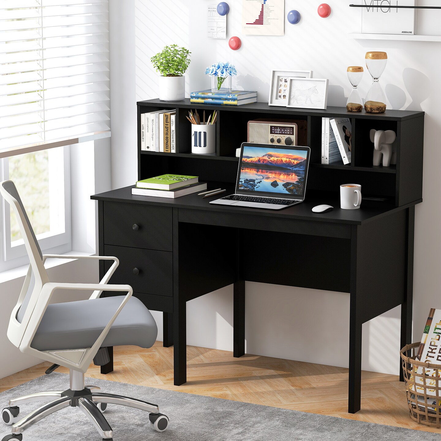 Modern 48 Inch Home Office Desk with Built-In Charging Station and Drawers