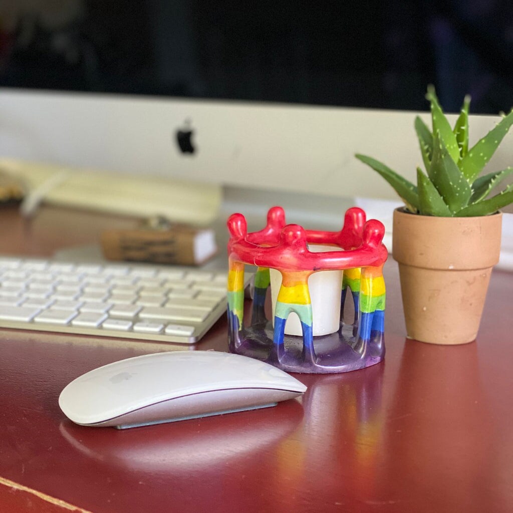 Rainbow Hand-Painted Soapstone Circle of Friends Sculpture with Smooth Satin Finish