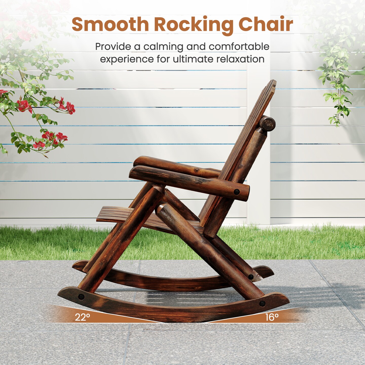 Brown Solid Fir &#x26; Pine Wood Adirondack Patio Rocking Chair