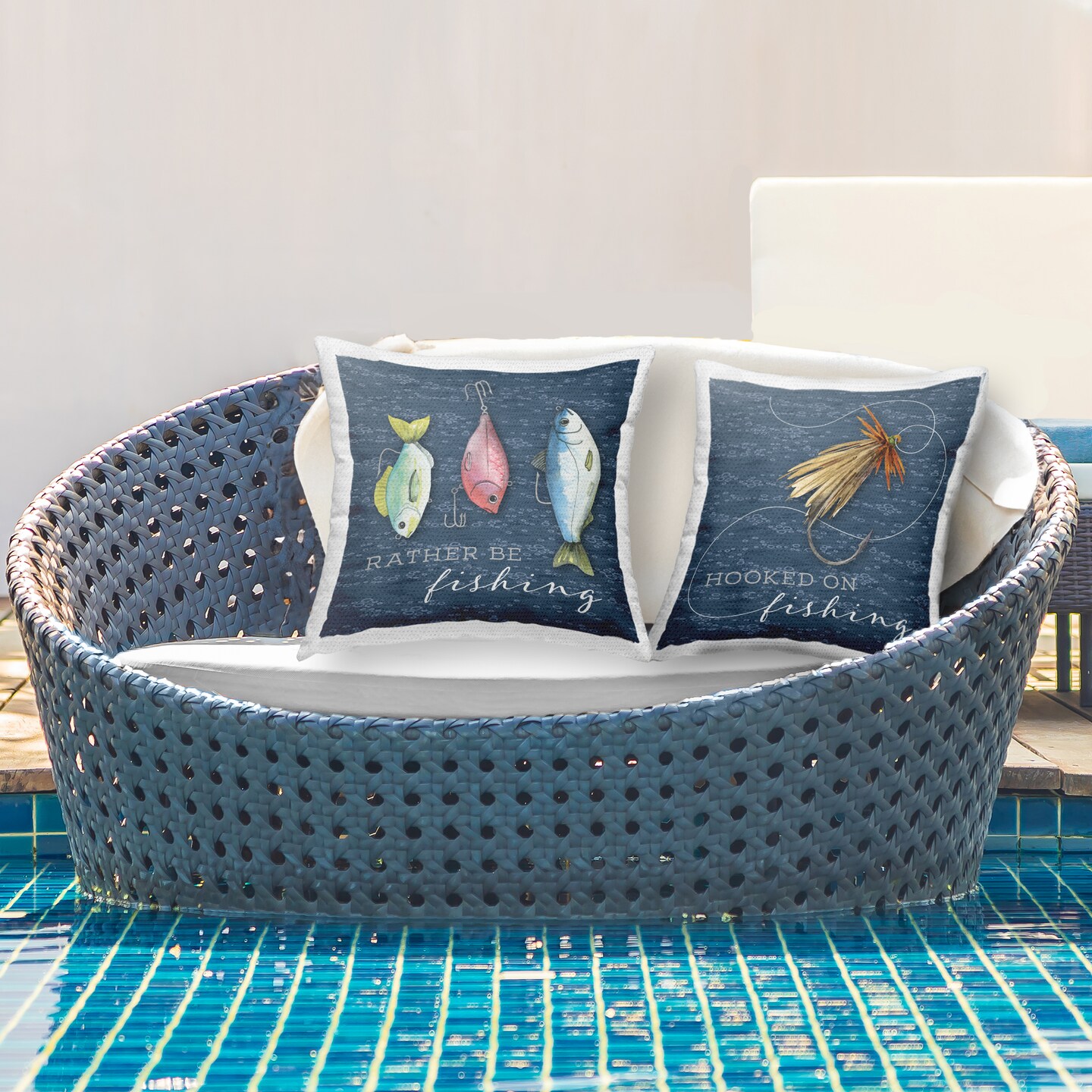 Stupell Industries Gone Fishing Sayings 2 Piece Outdoor Printed Pillow Set, design by Holly Thomas Stein, 18 x 7 x 18