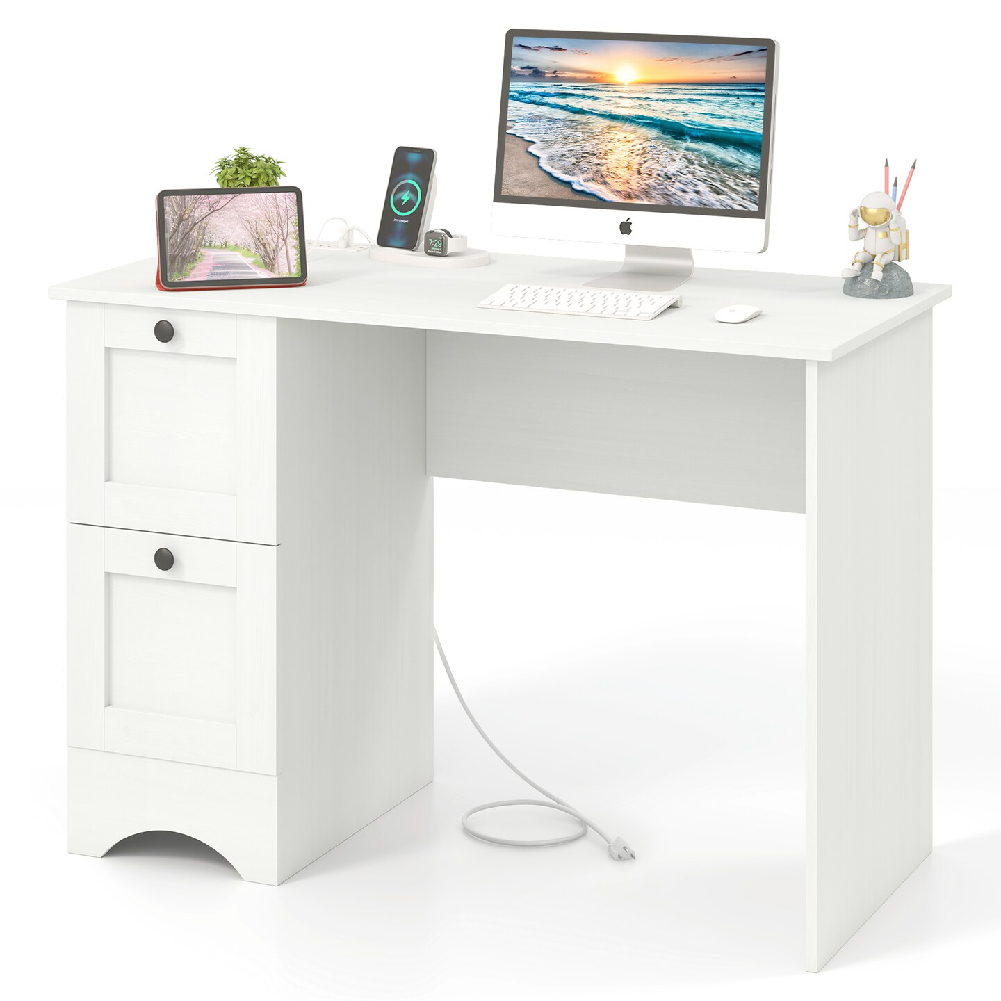 Modern Computer Desk with Ample Legroom and 2 Storage Drawers 44" Home Office Desk with Keyboard Tray