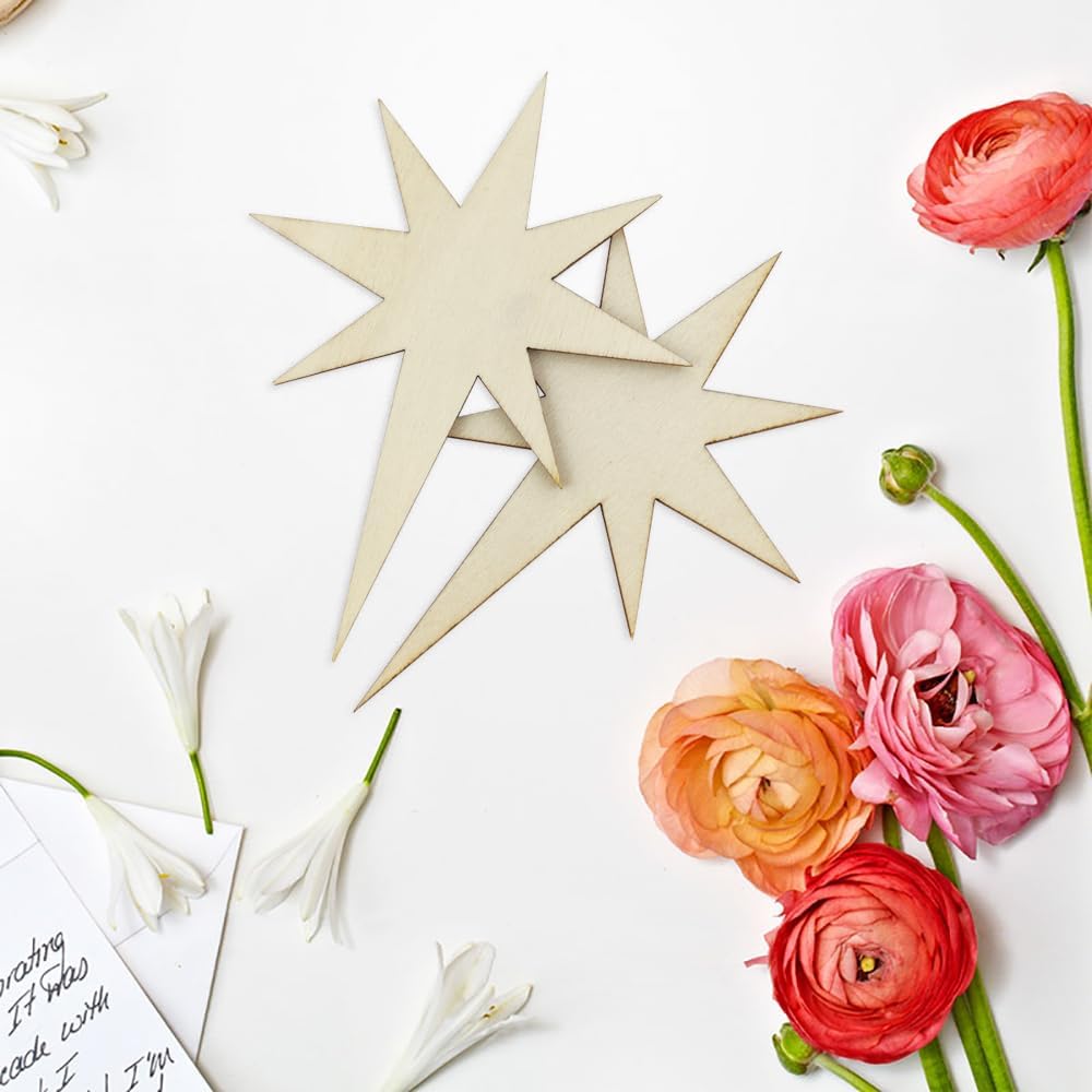 30 Pack 4 Inch Wooden Bethlehem Star Cutouts - Unfinished Wooden Star Hanging Ornaments DIY Craft Gift Tags for Home Party Decoration