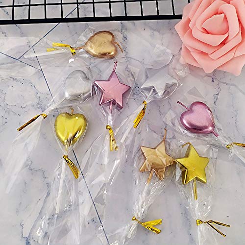 10 Cute Heart Shaped and Star Birthday Candles Multi-Color Cake Candle Toppers for Party Wedding Cake Decoration Supplies Birthday Candles (5 star-5heart, Multi-Colored)