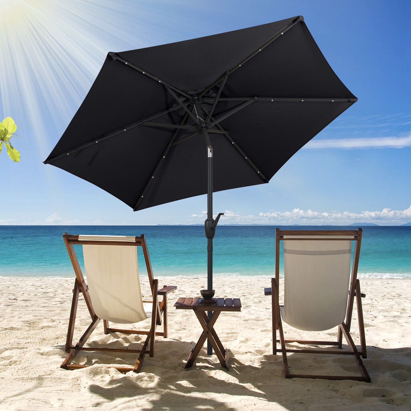 7.5 Feet Solar Umbrella with LED Lights and Crank Tilt for Patio Garden