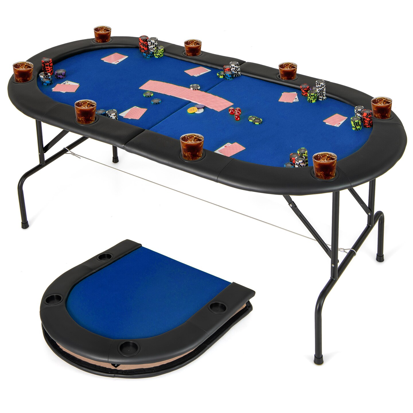8 Player Foldable Poker Table with Smooth Felt Surface and Comfortable Armrests
