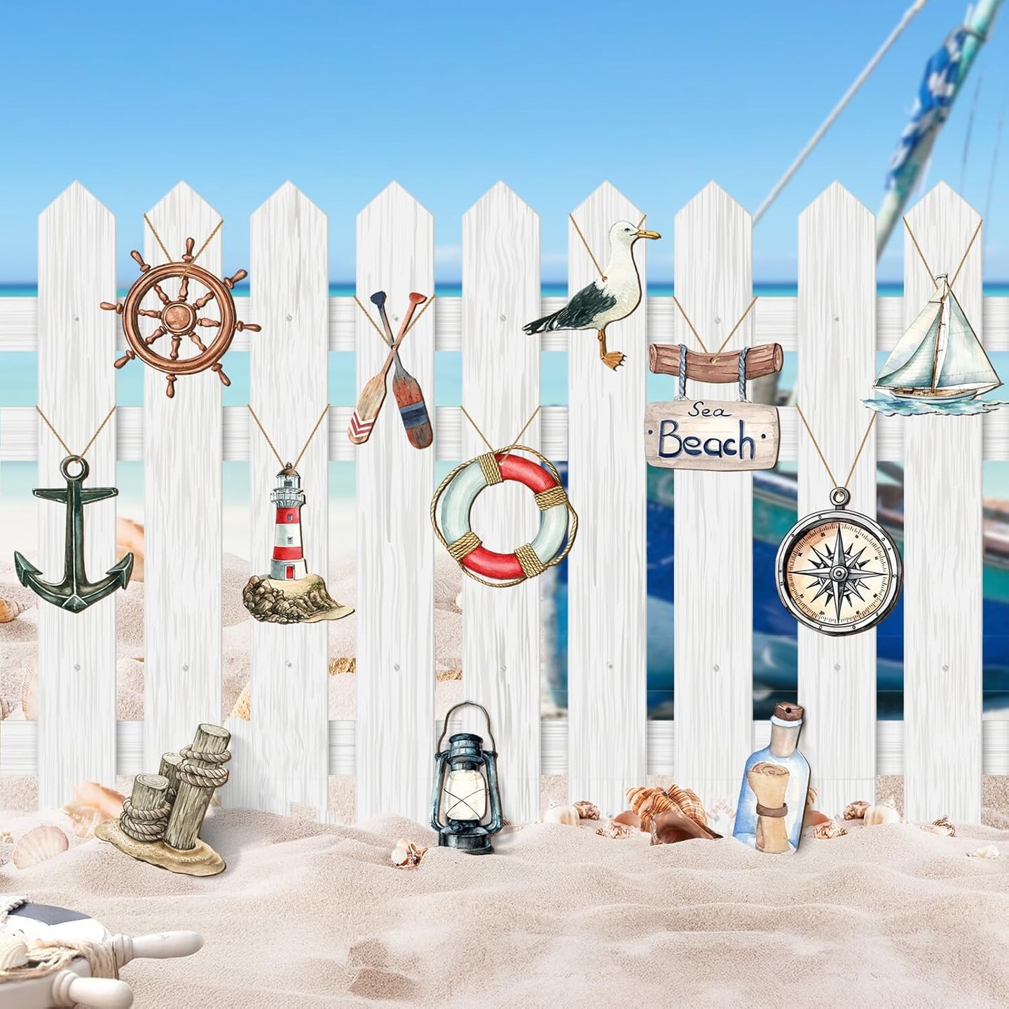 36 Pcs Summer Tree Ornaments, Ocean Beach Wooden Ornaments Marine Animals Hanging Decorations Summer Decor for Small Tree Home Party Birthday Holiday Supplies (Beach Sea)