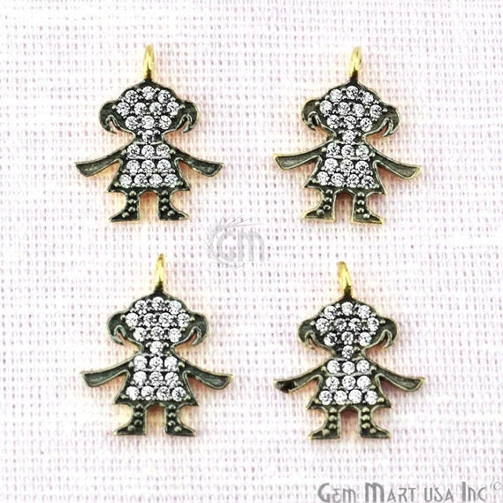 Cubic Zirconia Unique Pendants, Gold Vermeil Pave Charms, Bracelet and Necklace Pendants, Real CZ Gems, GemMartUSA (CH_M)