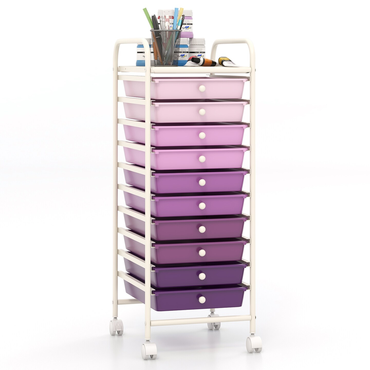10-Drawer Rolling Storage Cart with Clear Drawers Steel Frame and Locking Wheels for Home or Office Use