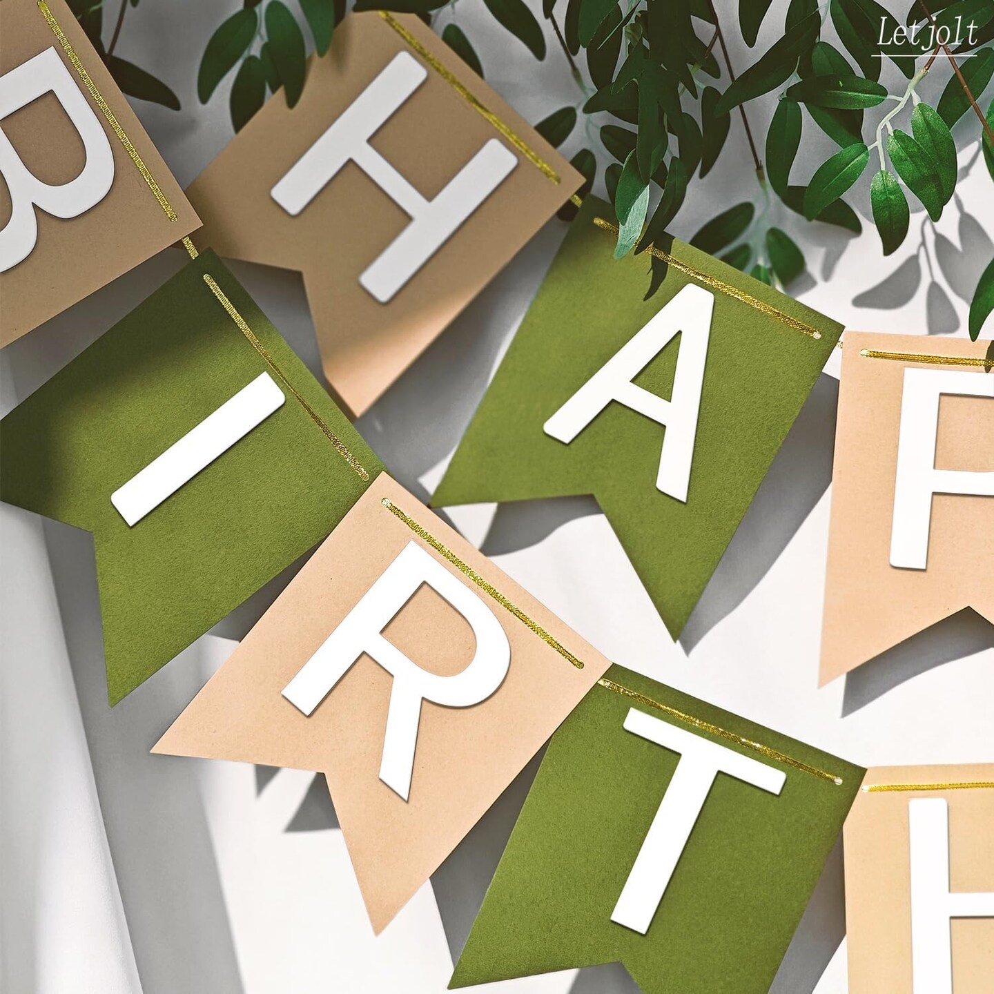 Brown Green Happy Birthday Banner Theme Party Supplies Handmade Garland Decorations Birthday Tropical Signs Nursery Hanging Decor 13pcs