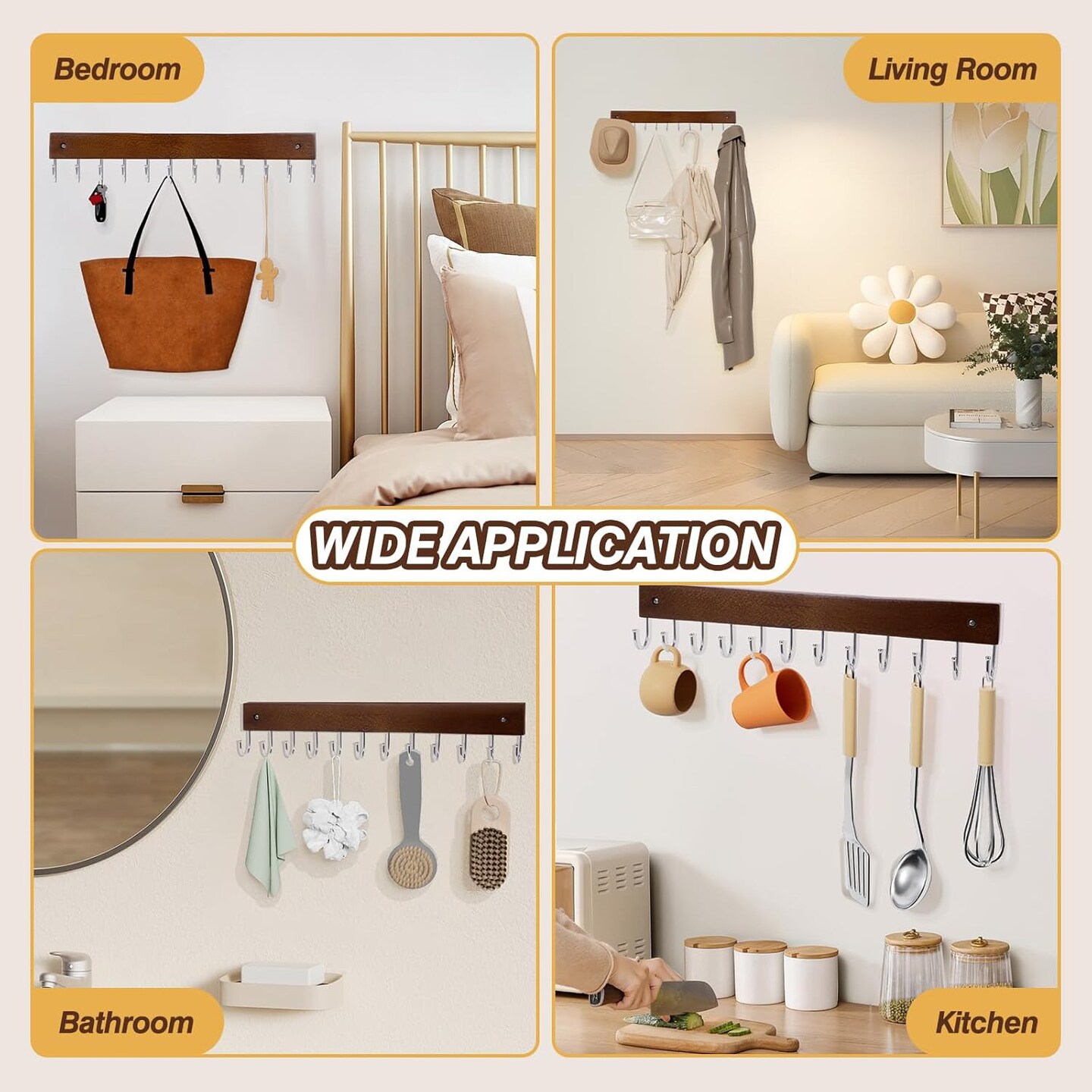 Key Hooks, Key Hooks for Wall Mounted with 12 Hooks, for Entryway, Bathroom, Hallway and Kitchen (Brown Color) (1 Pack)