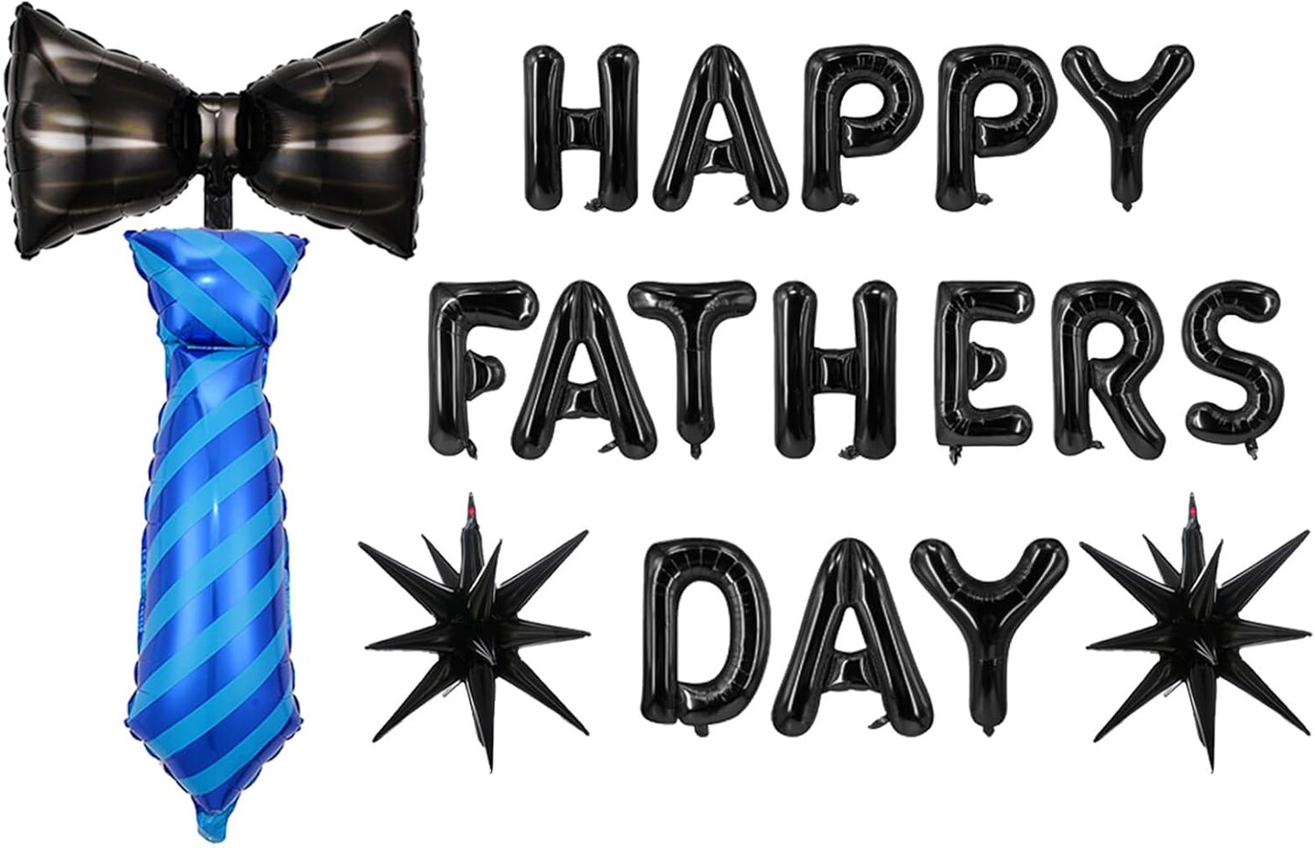 19Pcs Father’s Day Balloon Set – Black Foil Balloons with Bow, Star & Tie Decorations