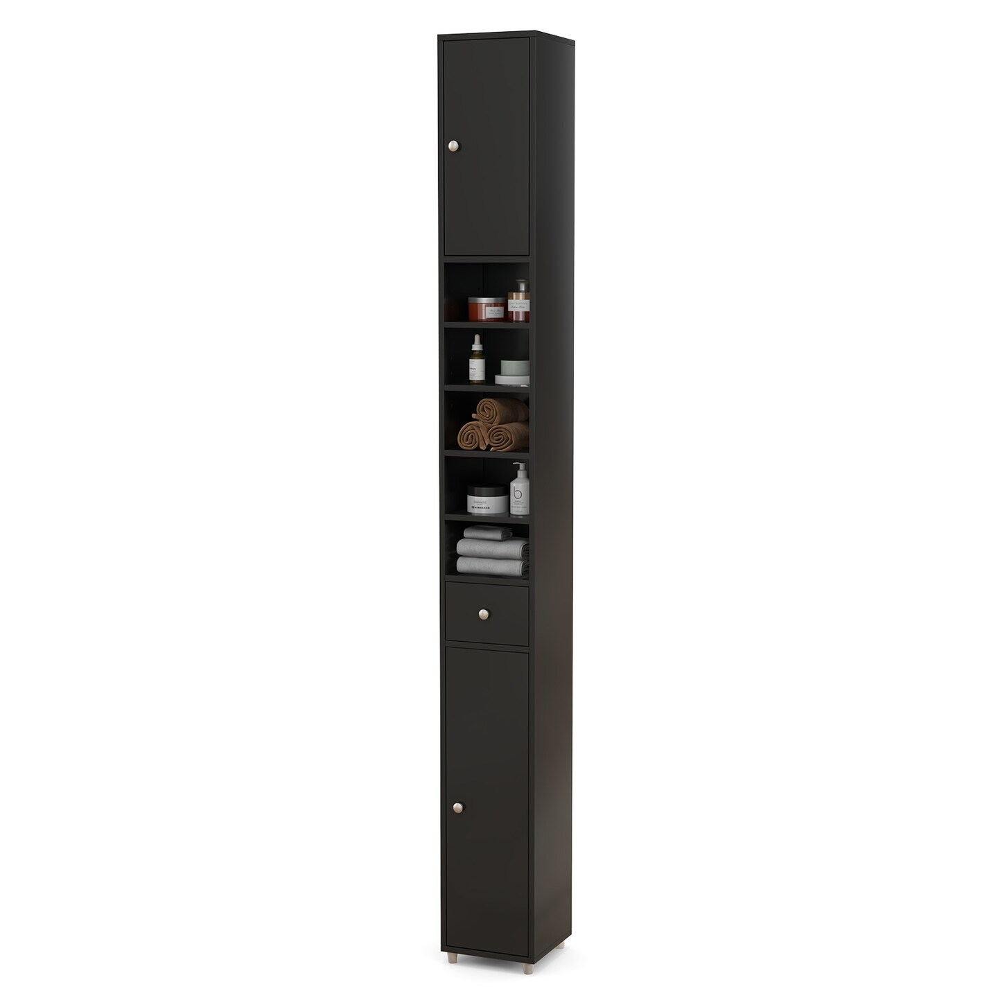 Freestanding Tall Storage Cabinet with Adjustable Shelves
