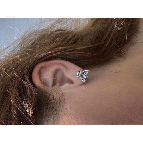 Honeybee Stud Earrings Silver Plated Brass Bee Post Earrings for Women Girls