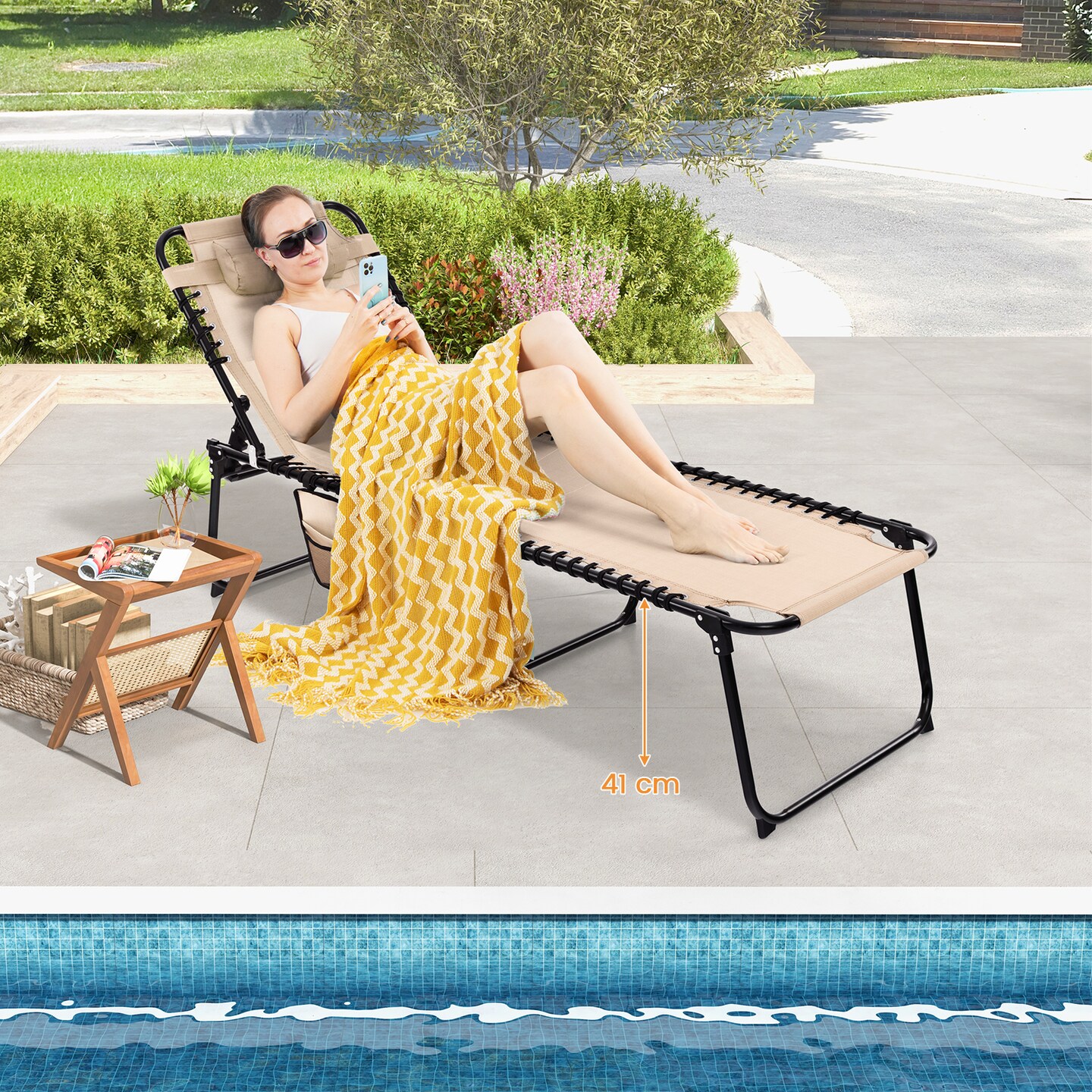 Patio Recliner Chair with 4 Position Backrest and 2 Footrest Angles