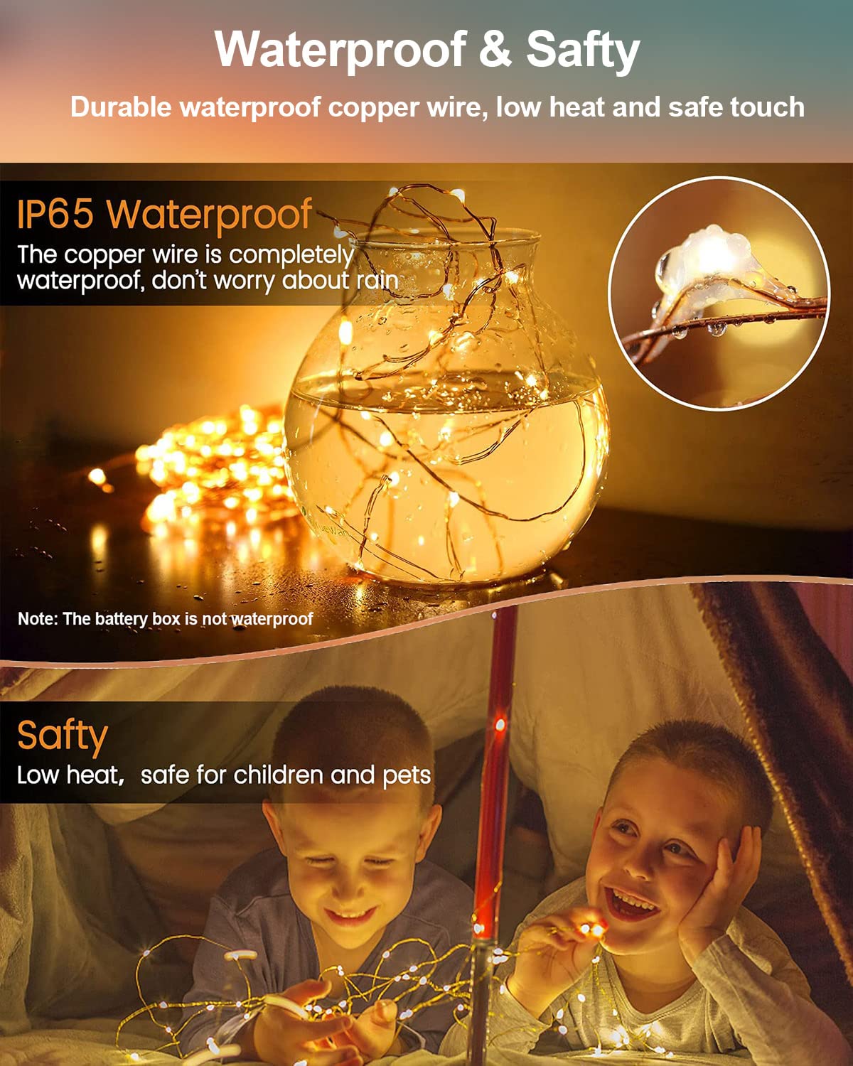 20 Pack Fairy Lights Battery Operated 3.3ft 20 LED Mini String Lights Waterproof Copper Wire for Wedding Party Mason Jars Christmas Decorations, Warm White