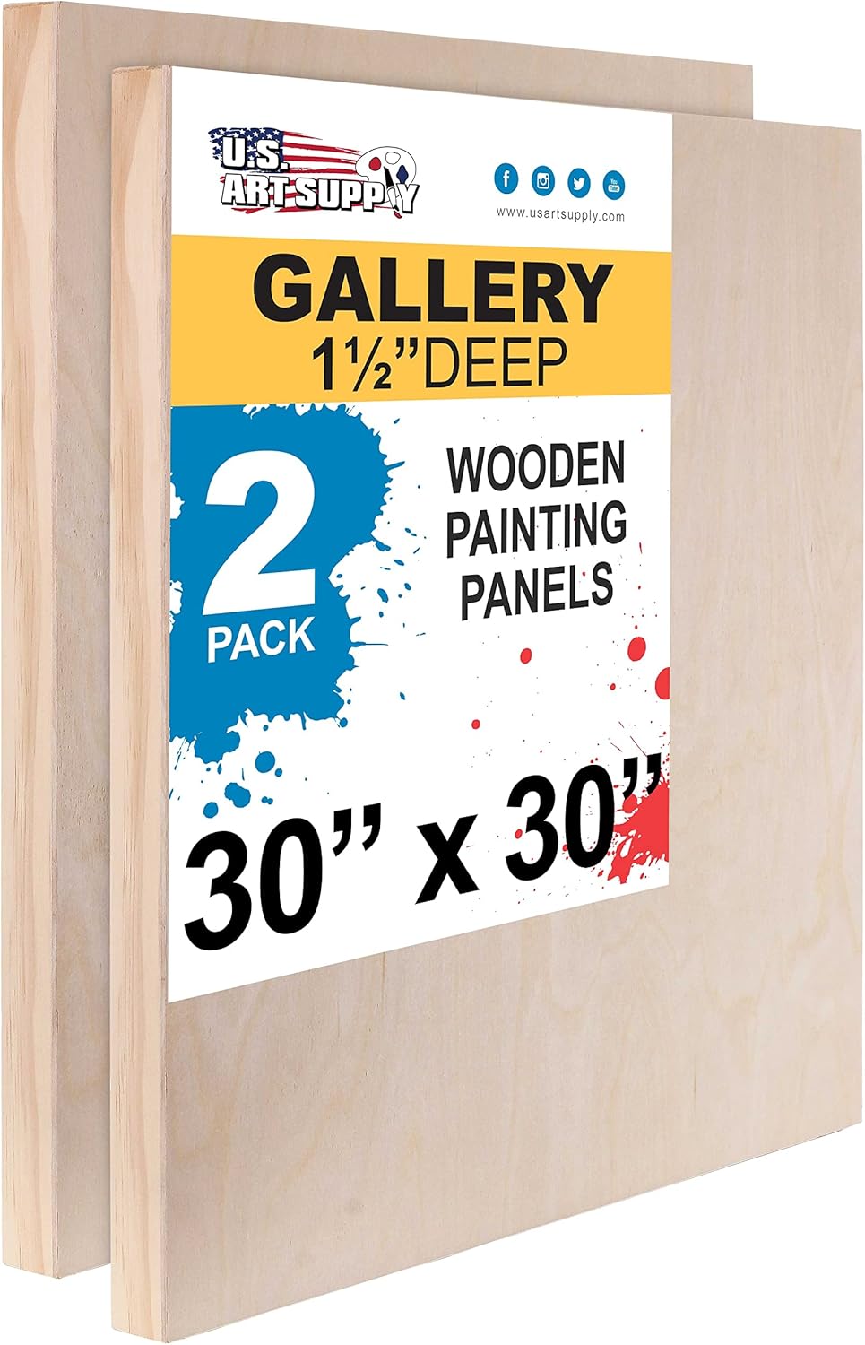 Unfinished Cradled Wood Panels for Painting, 2 Pack of 30x30 inch - Gallery Birch Wooden Canvas Boards 1-1/2" Deep - Mixed-Media Craft, Acrylic, Oil, Encaustic, Paint Pouring