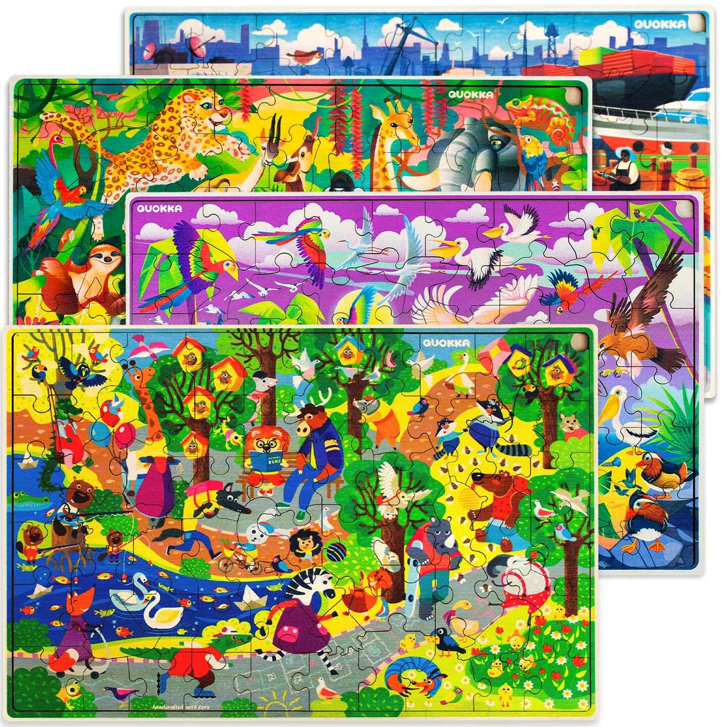 QUOKKA Wooden Kids Puzzles Ages 4-6 &#x2013; 4 x 60 Piece Puzzles for Kids Ages 4-8 &#x2013; Wood Toddler Games for 3-5 Year Olds &#x2013; Cars Ships and Animals Toy for Boys and Girls