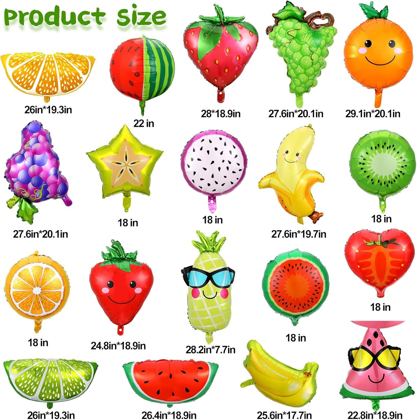 28 Pcs Summer Fruit Foil Aluminum Helium Balloons-18 Inch