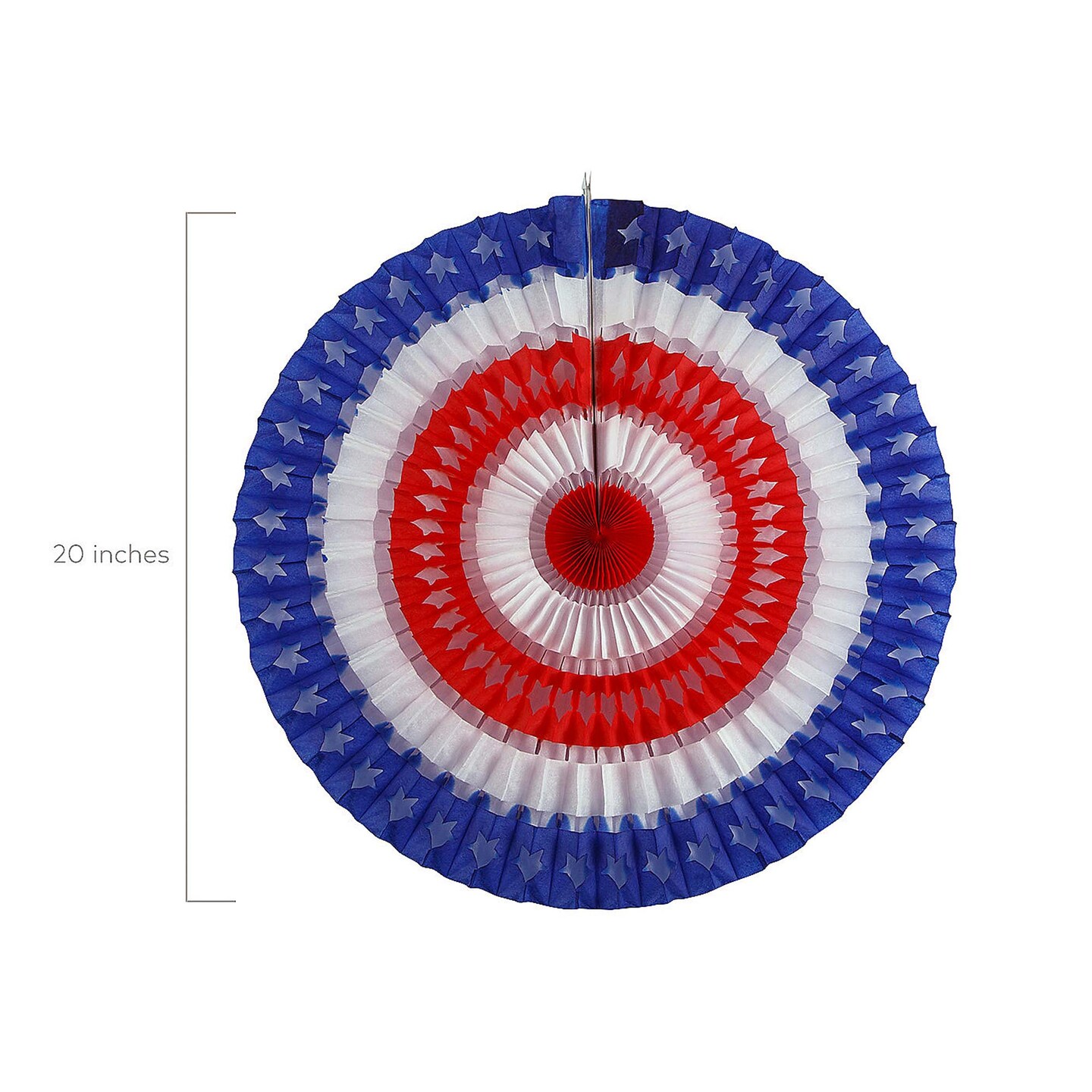 20" diam Patriotic Stars & Stripes Cutout Hanging Paper Fans 12 Pieces
