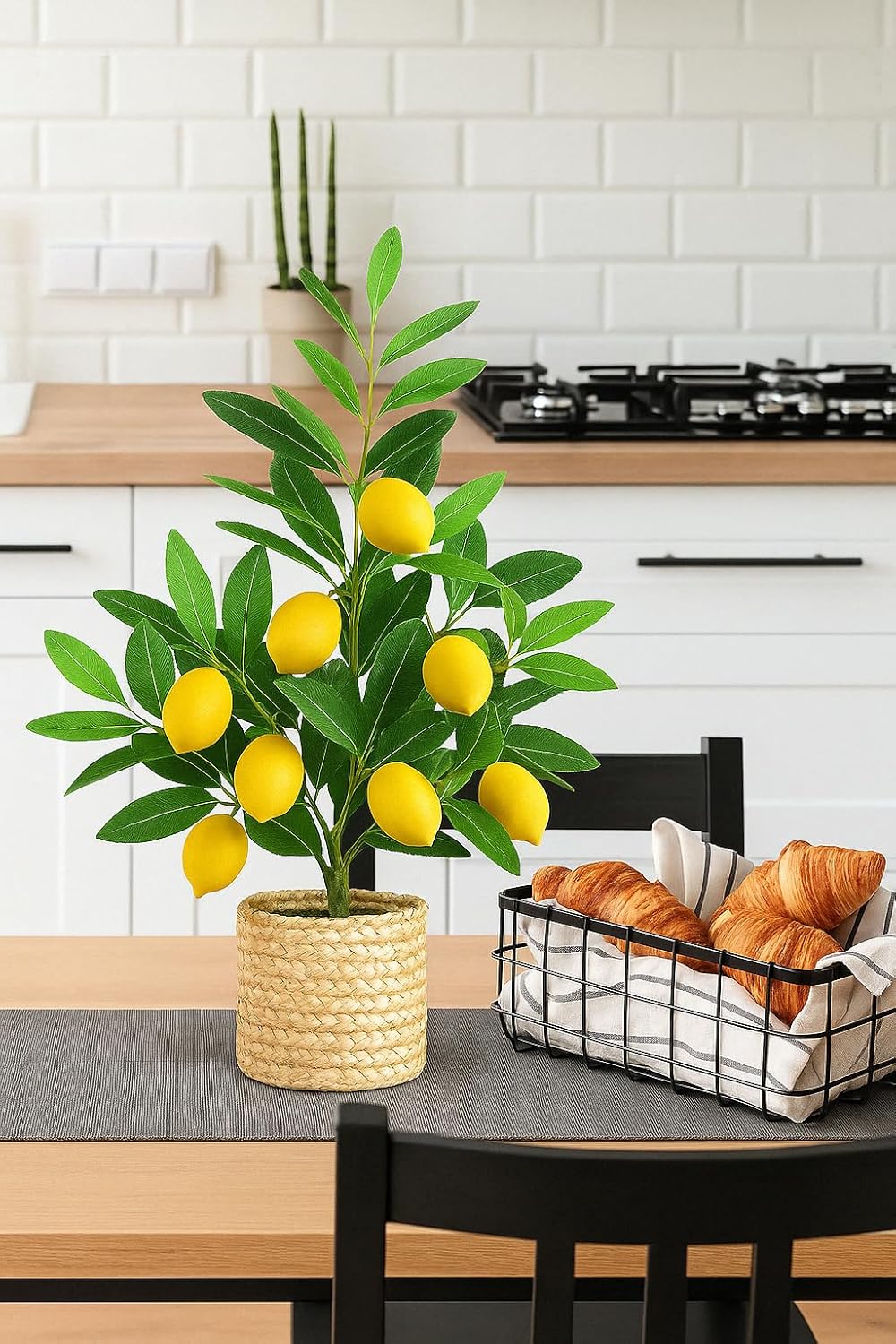 23 Inch Summer Artificial Lemon Tree with Woven Basket, Faux Lemon Decor for Kitchen Table, Countertop, Bedroom, Office, Spring Summer Home Decoration, Idea
